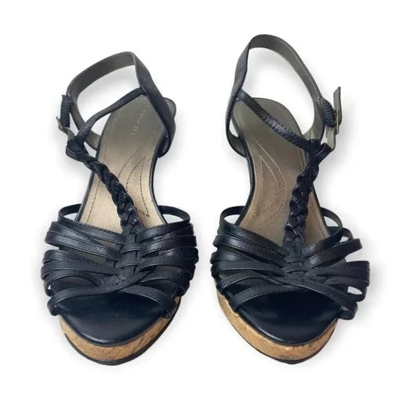 Tahari Black Stratton Braided T-strap Sandal Pumps - Picture 4 of 8